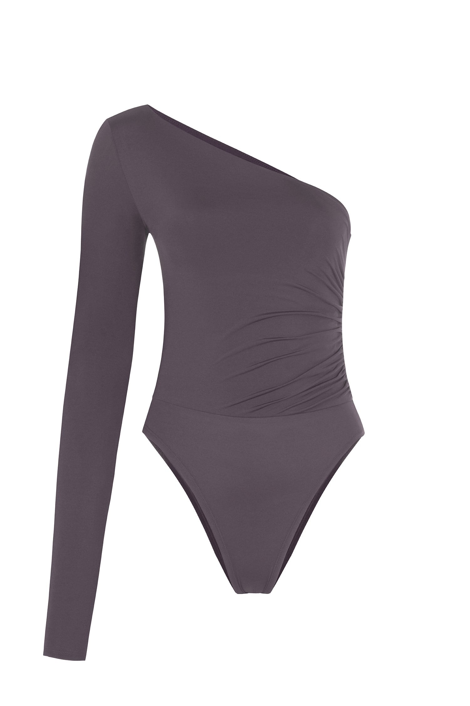 Asimetrik Büzgülü Kahve Bodysuit