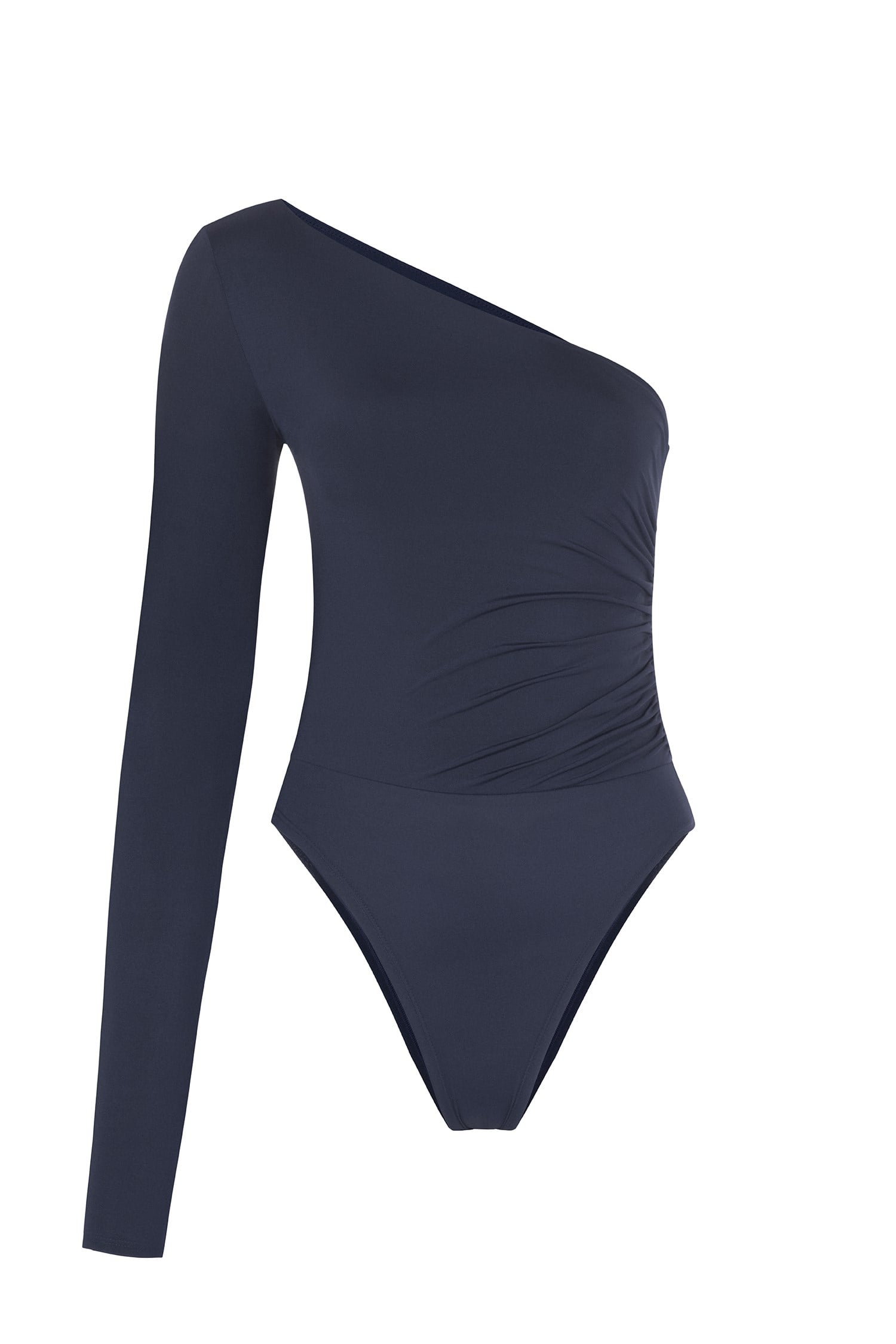 Asimetrik Büzgülü Lacivert Bodysuit