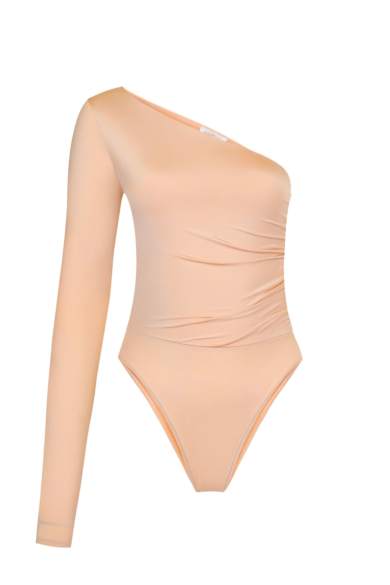 Asimetrik Büzgülü Pudra Bodysuit