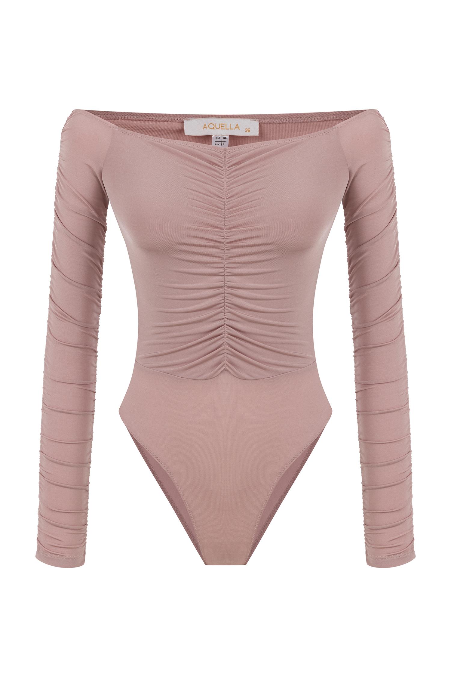 Omuz Dekolte Straplez Pudra Bodysuit