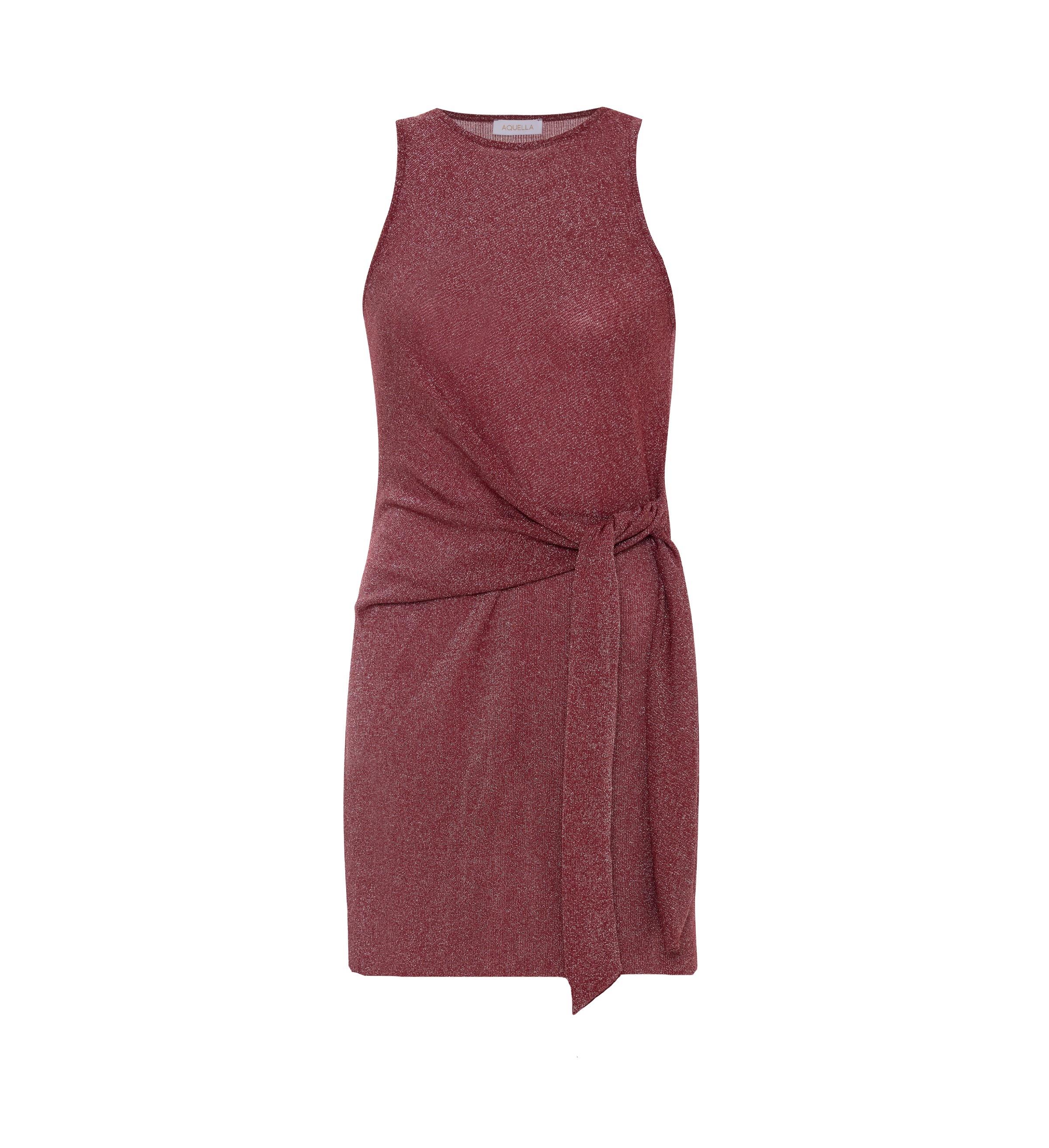 Bağlamalı Lurex Bordo Kısa Elbise