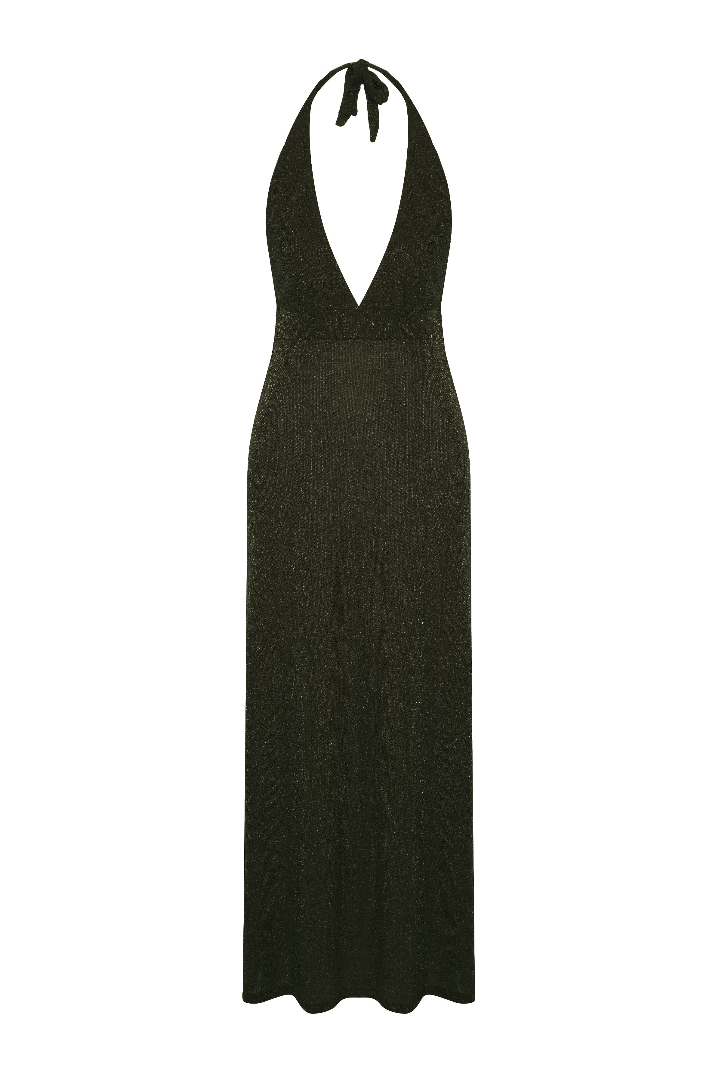 Lurex Askılı Haki Elbise