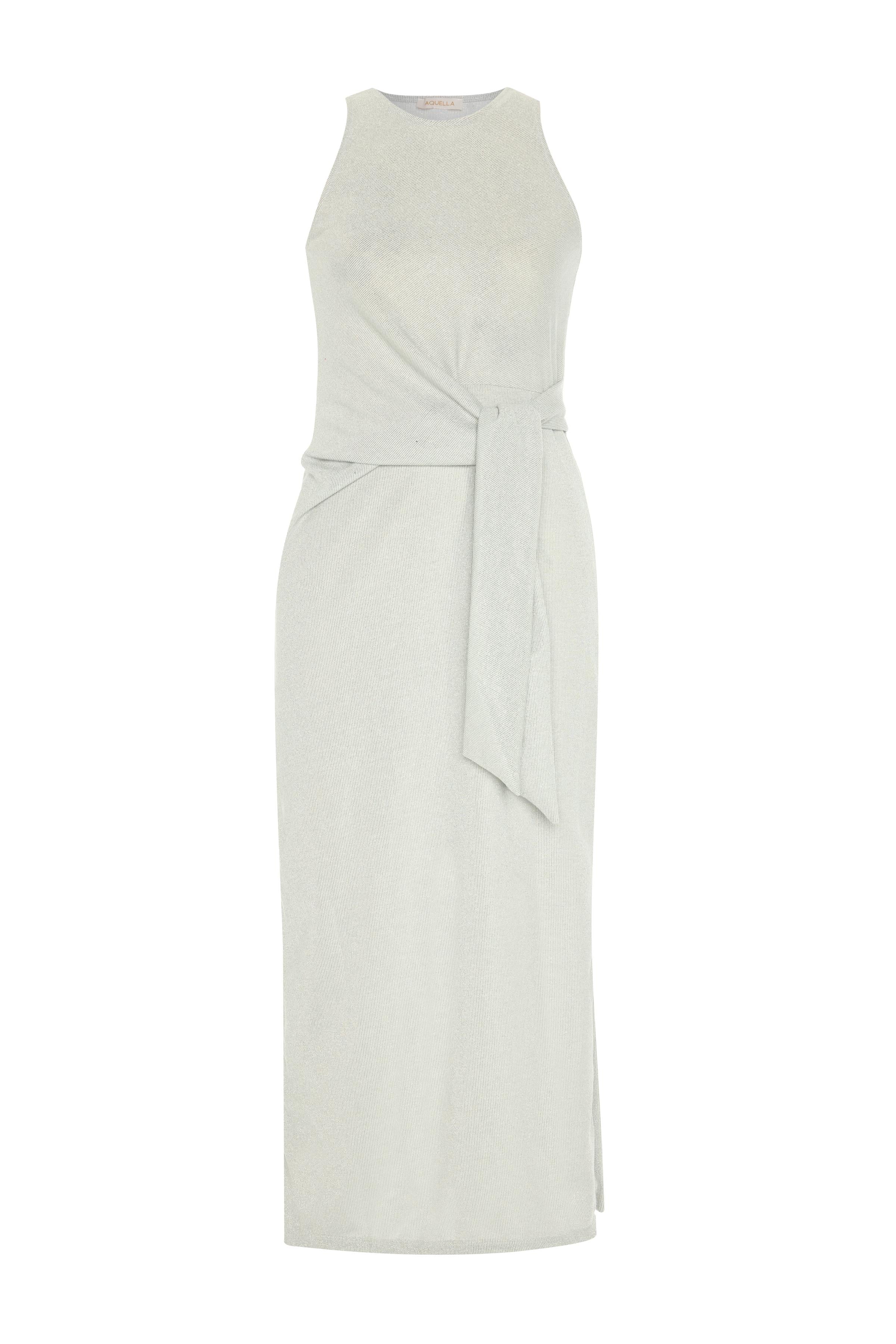 Lurex Gri Yandan Bağlamalı Elbise