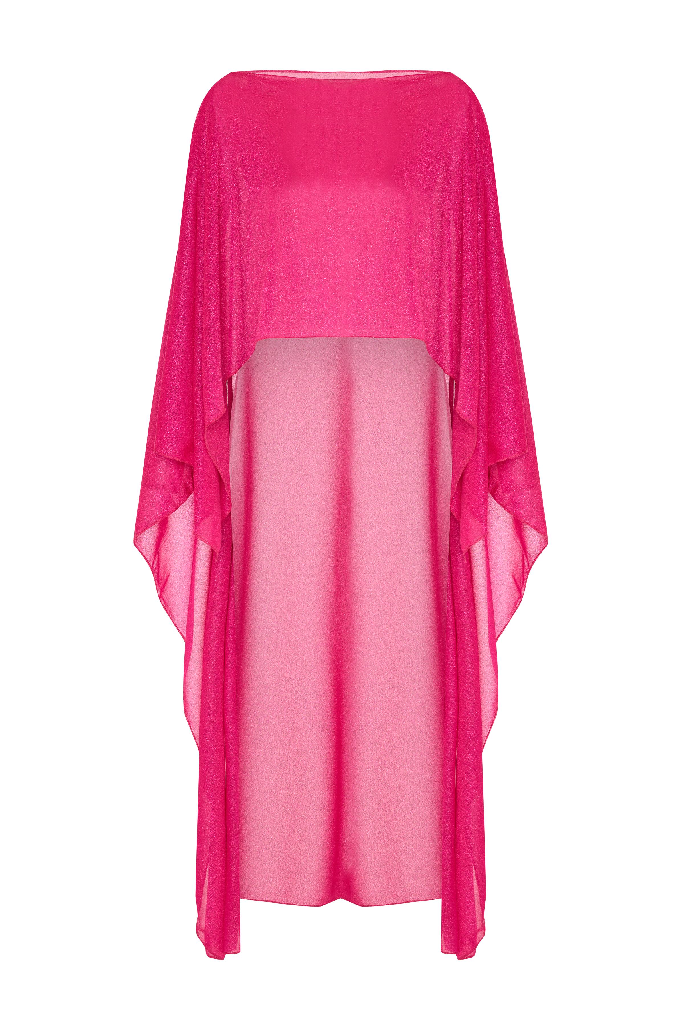 Simli Krep Fuşya Kaftan