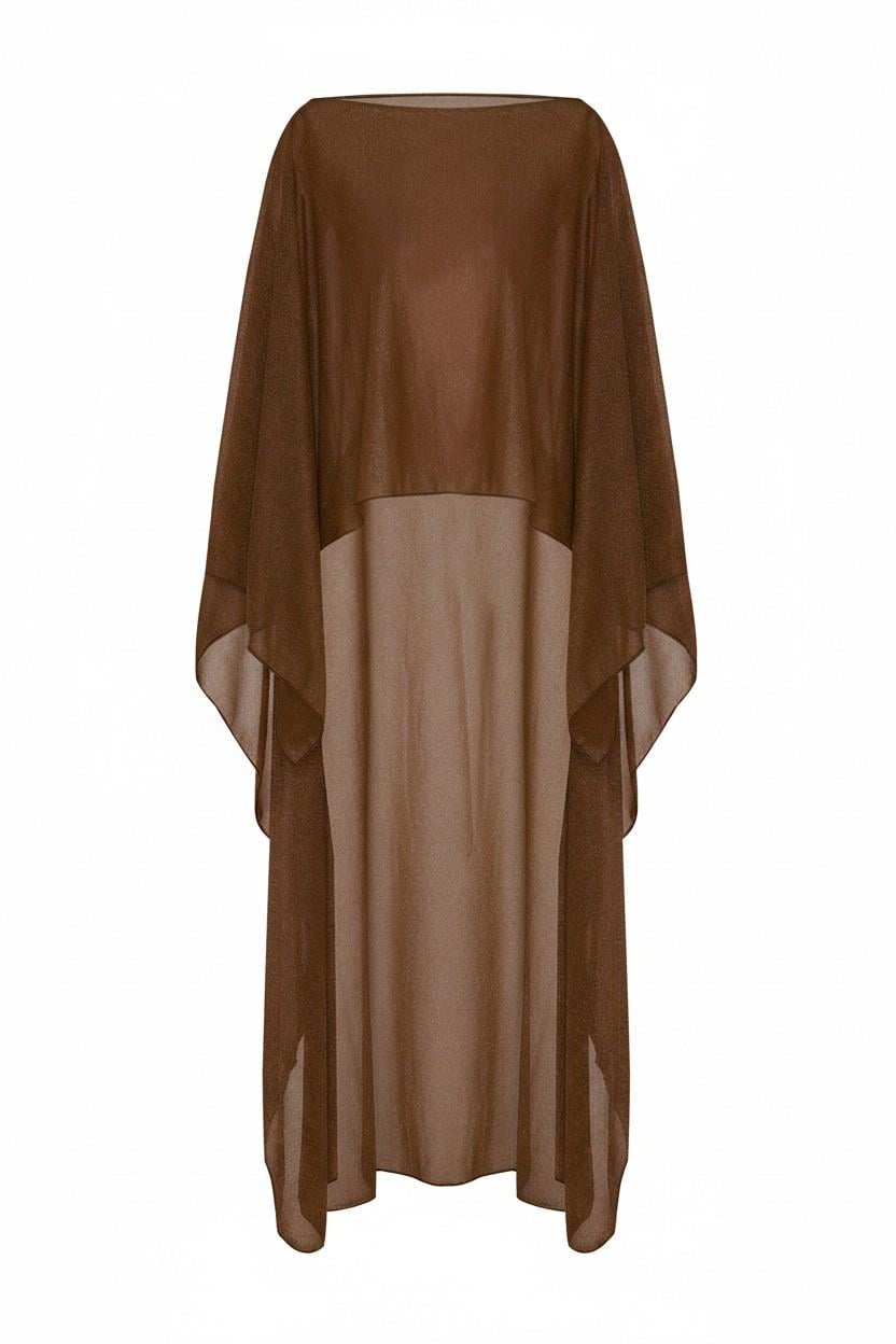 Simli Krep Kahverengi Kaftan