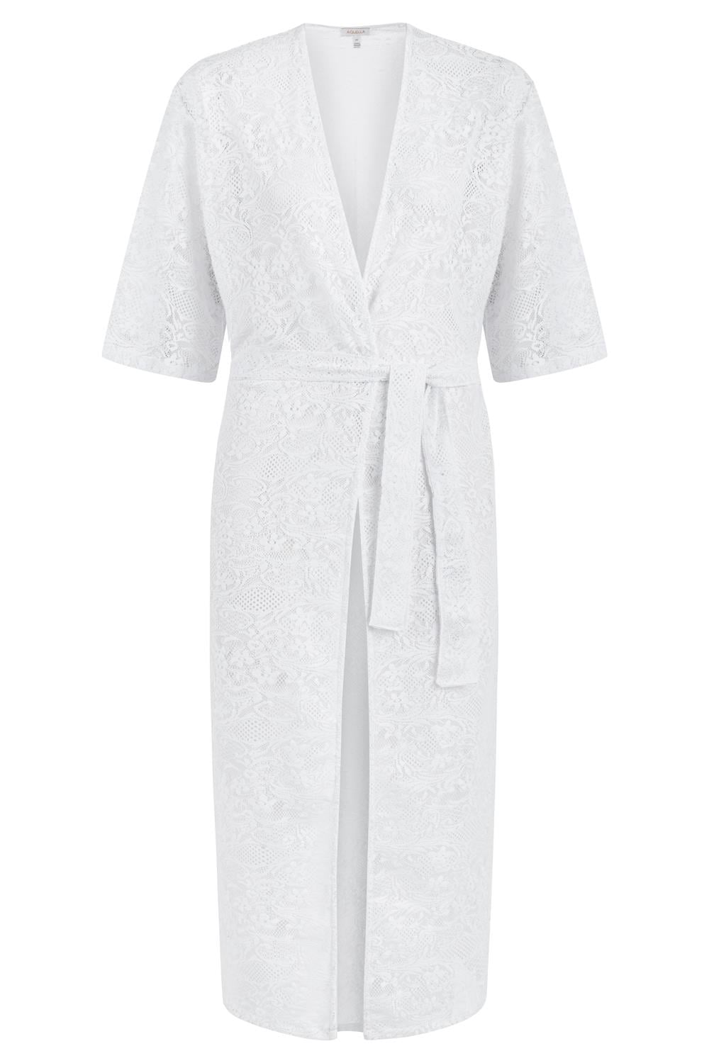Beyaz Dantel Midi Boy Kimono