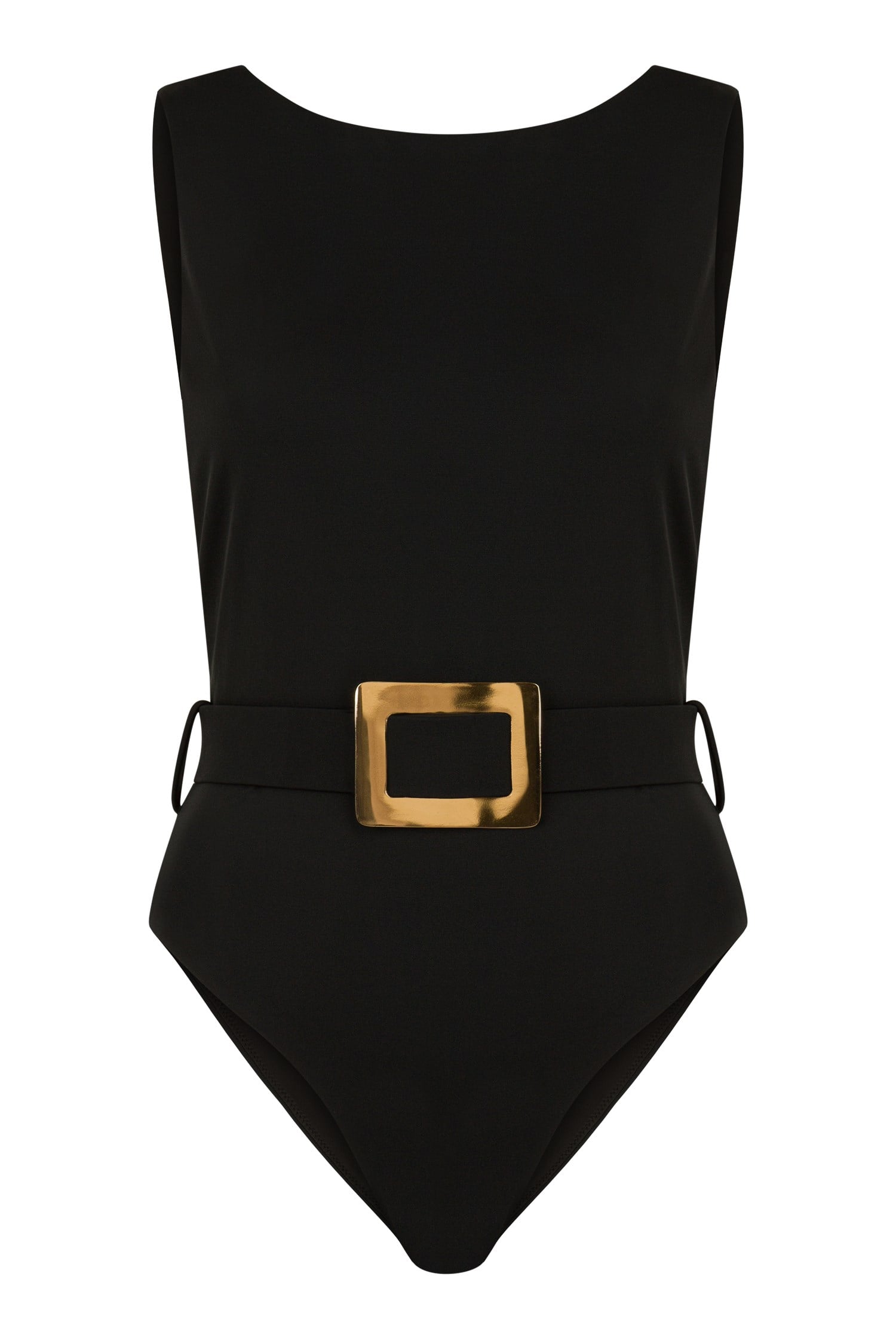 Halter Yaka Gold Toka Detaylı Siyah Mayo