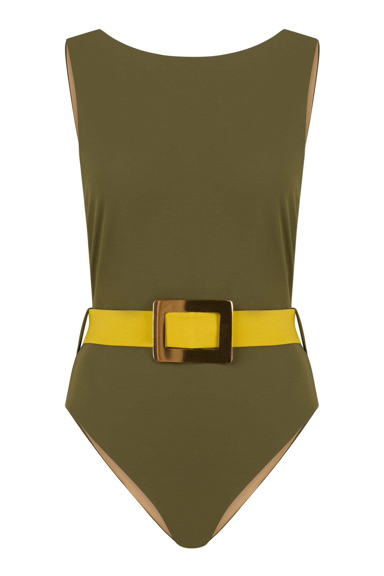 Halter Yaka Gold Toka Detaylı Haki Mayo