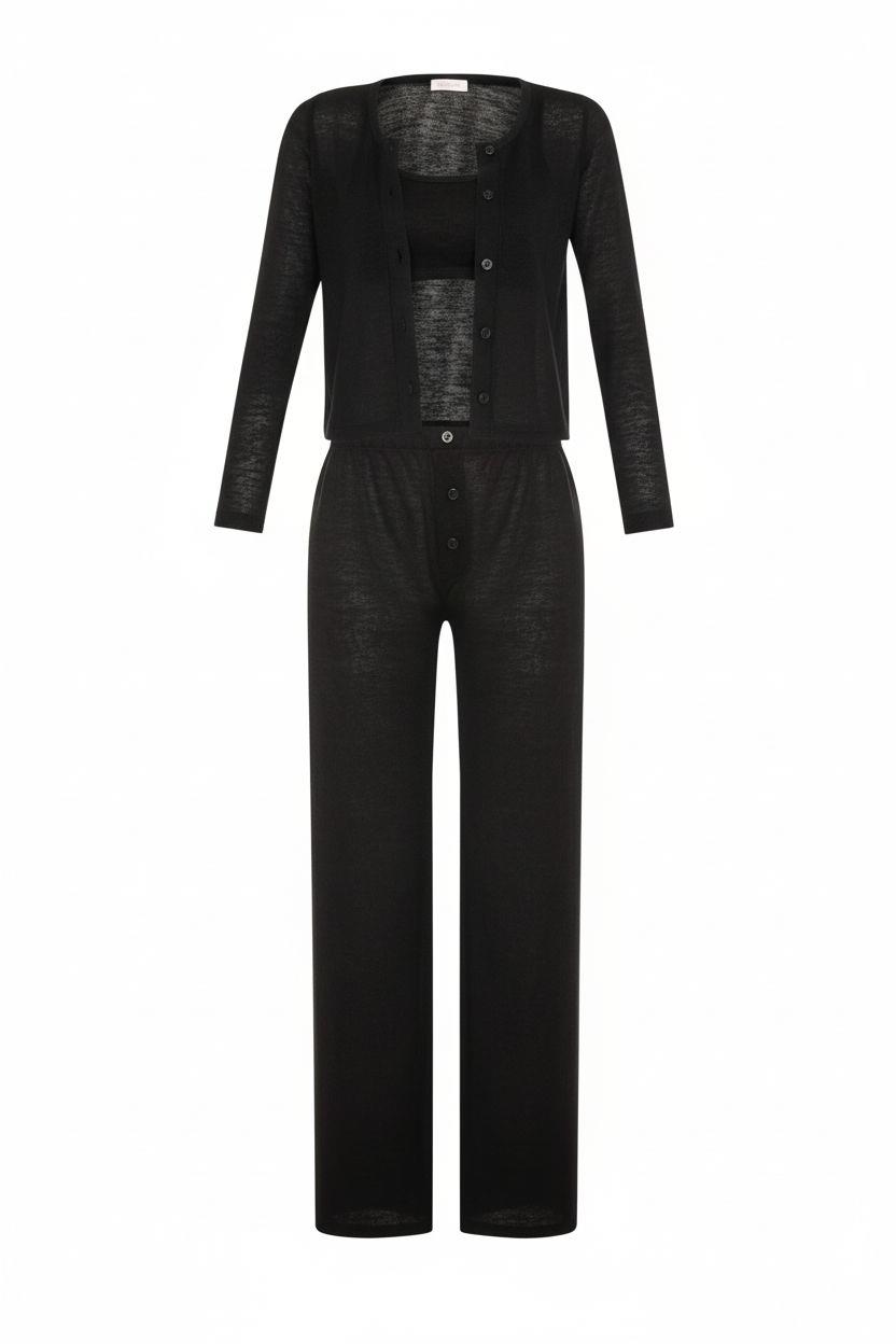 Betsy  Siyah 3 lü Set Pijama Takımı