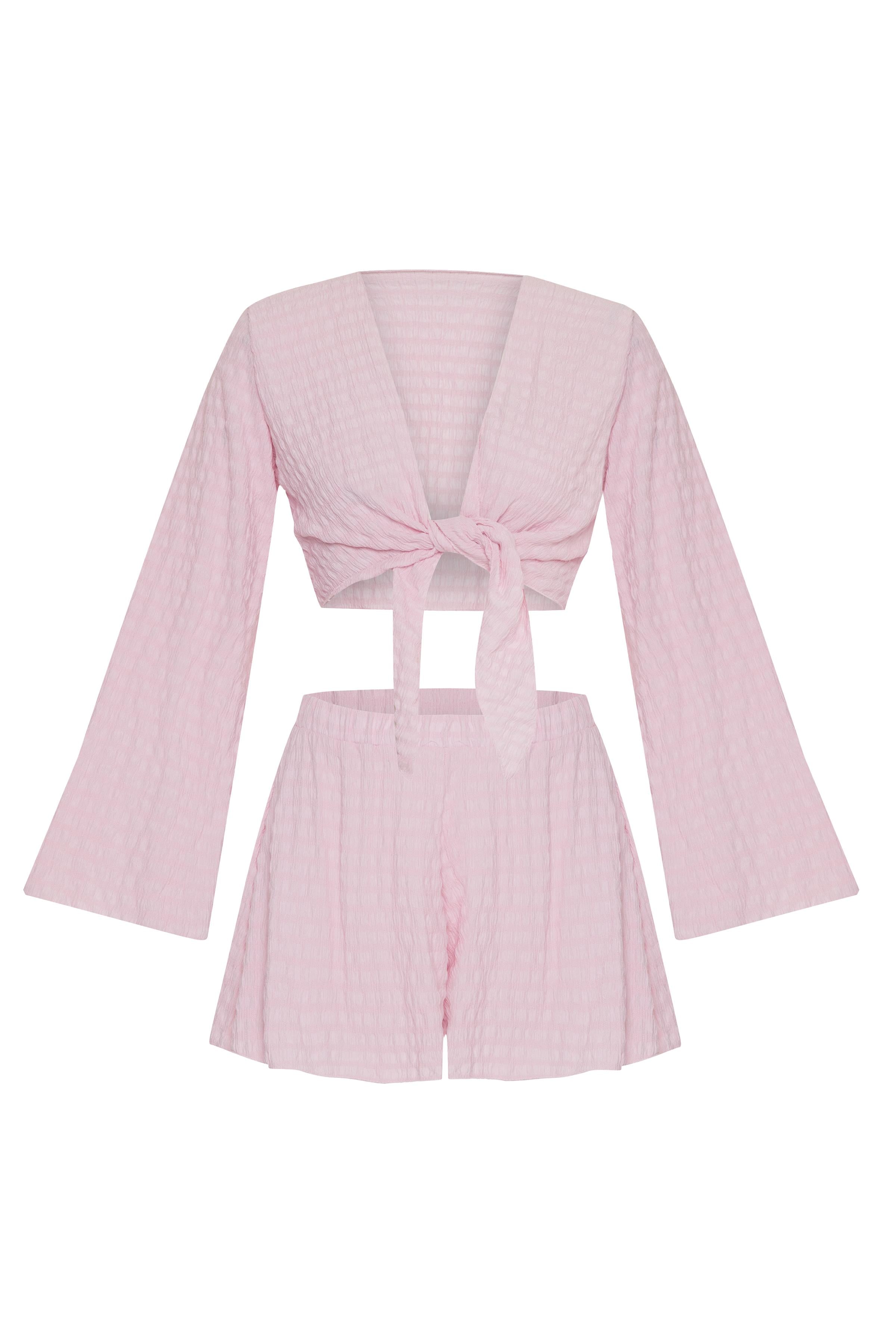 Bürümcük Pembe Crop Top-Şort Takım