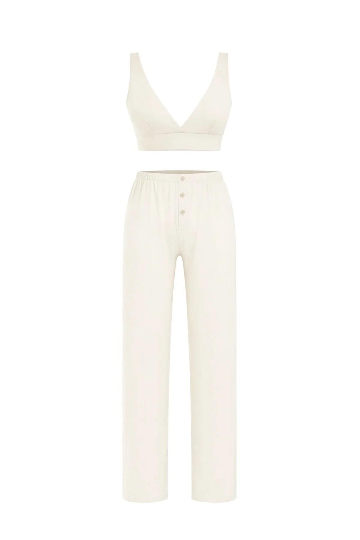 Ekru Büstiyer - Pantolon 2 li Takım