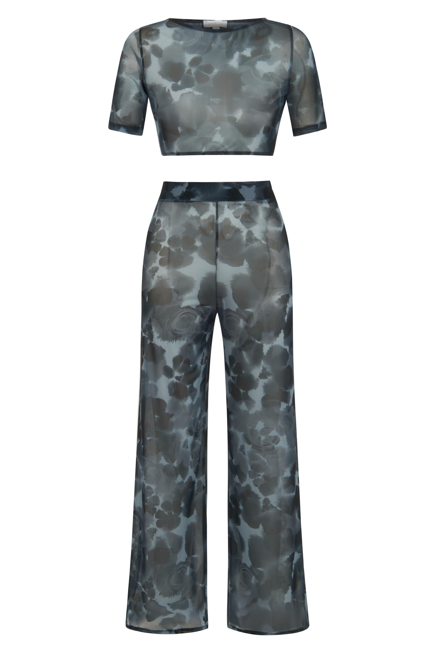 Sırt Dekolteli Siyah Crop Top-Pantolon Takım