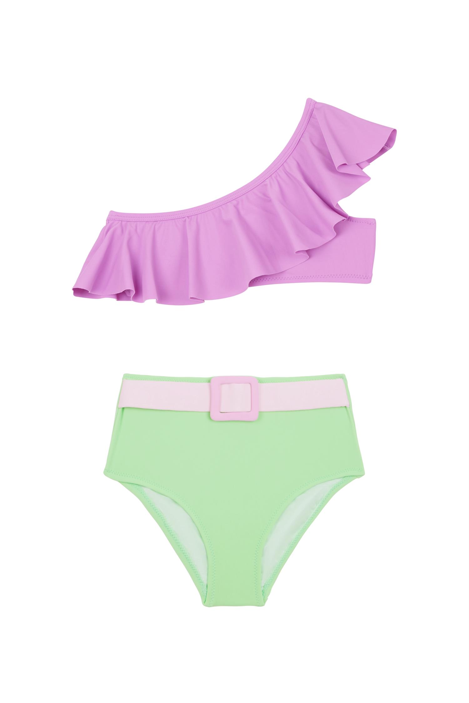 Kız Çocuk Asimetrik Volanlı Bikini Takım