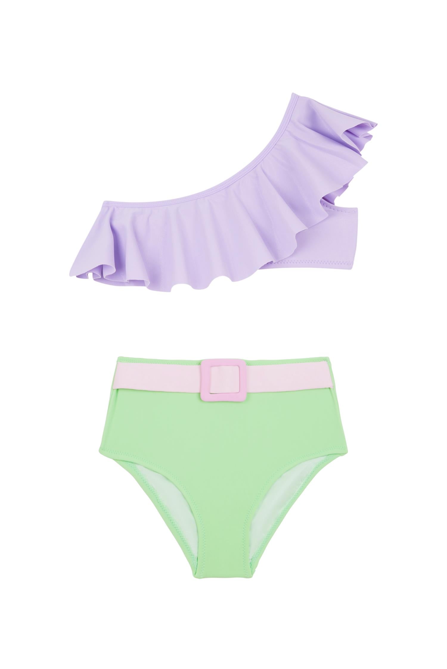 Kız Çocuk Asimetrik Volanlı Bikini Takım
