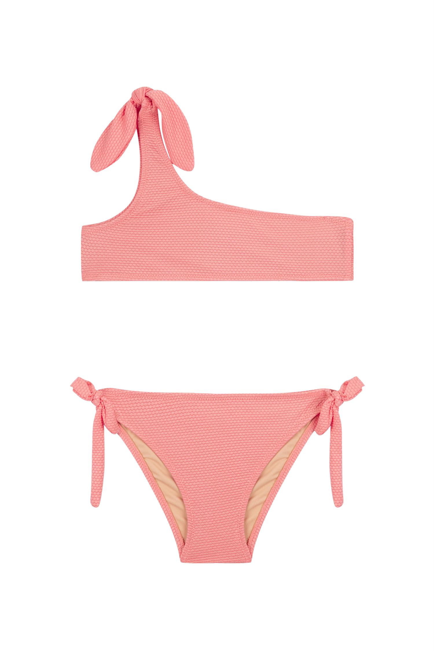 Kız Çocuk Yavruağzı Dokulu Fiyonklu Bikini Takım