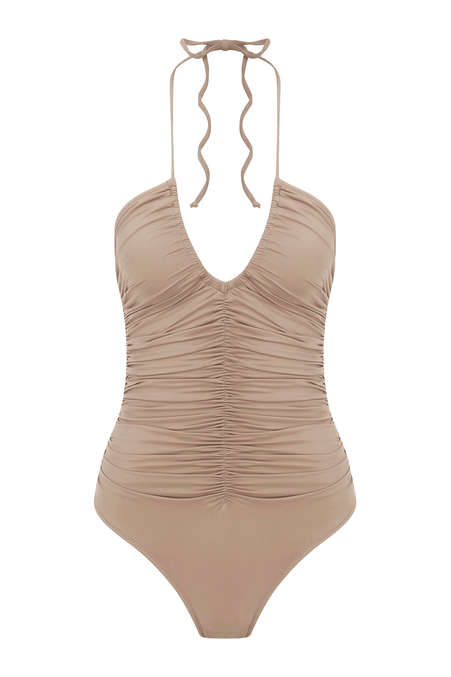 Halter Yala Büzgülü Vizon Mayo
