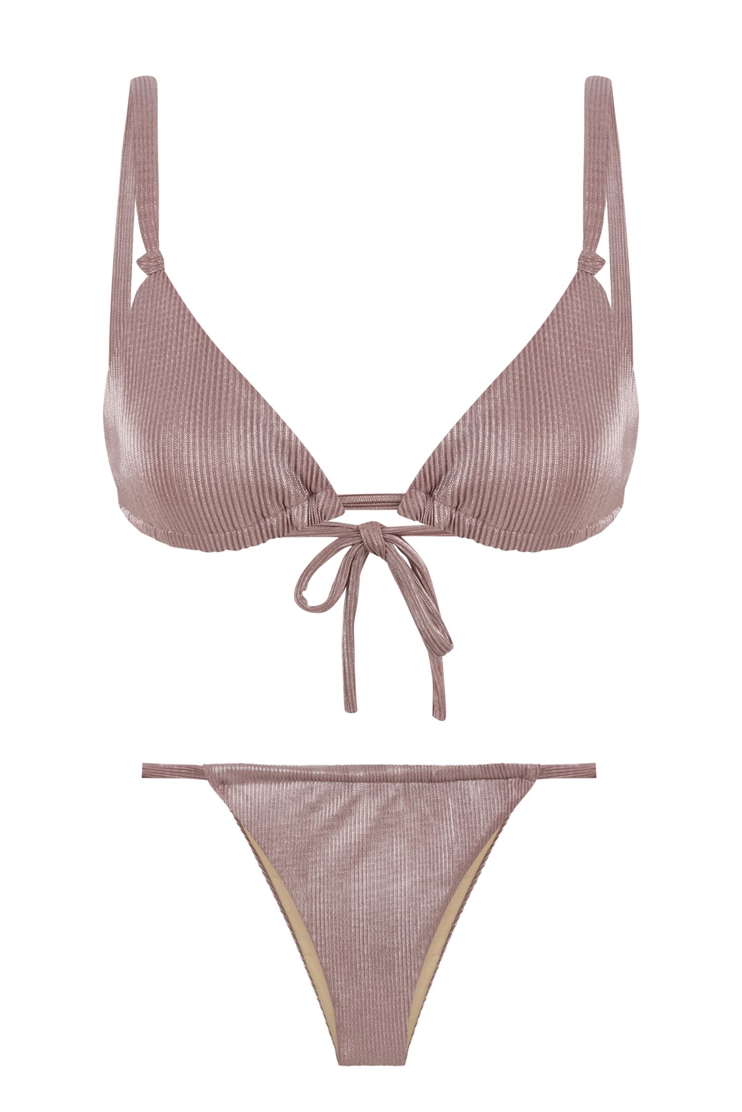 Pudra Pilili Düğüm Detaylı Bikini Takım
