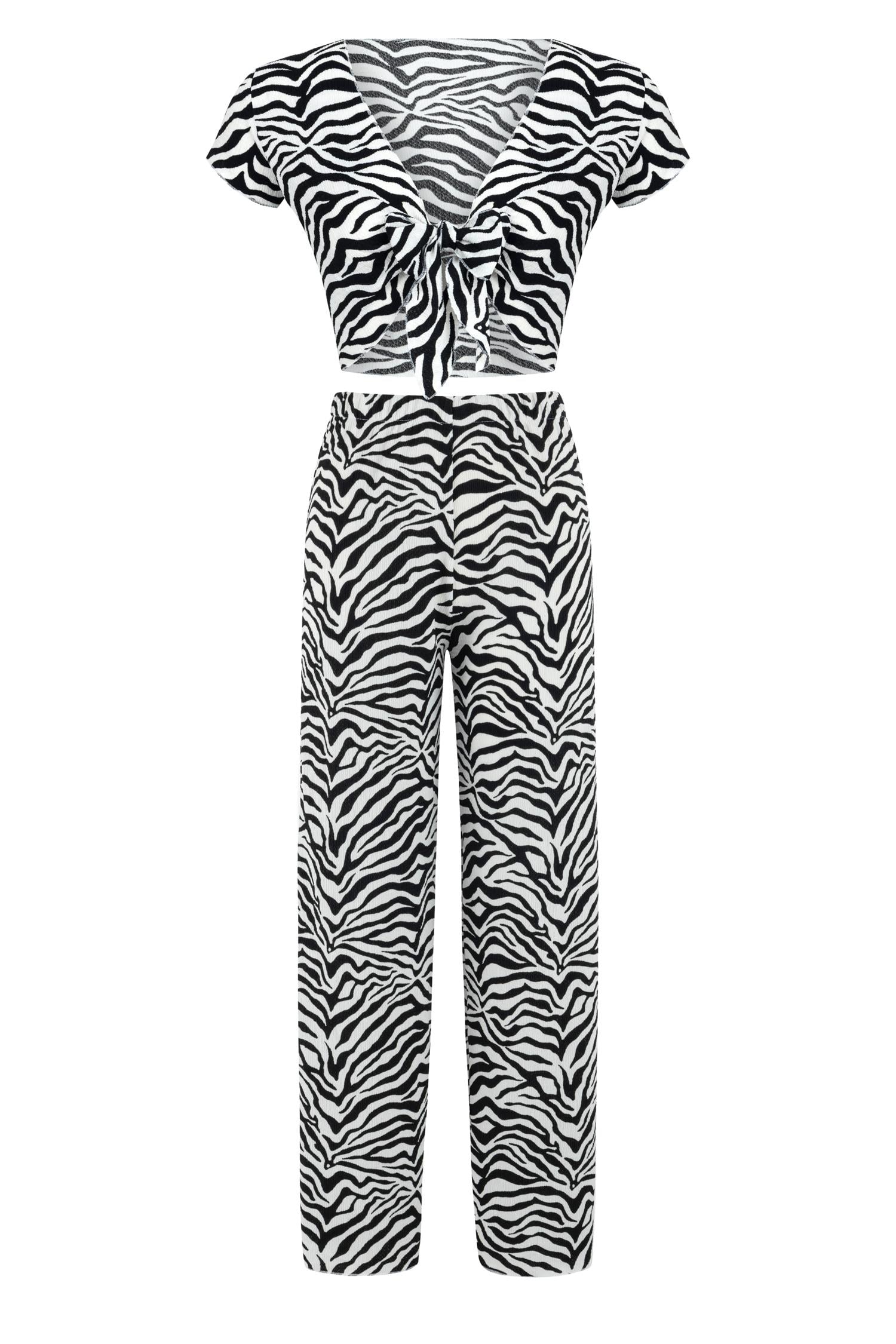 Dikiş Detaylı Zebra Desen Crop Pantolon Takım
