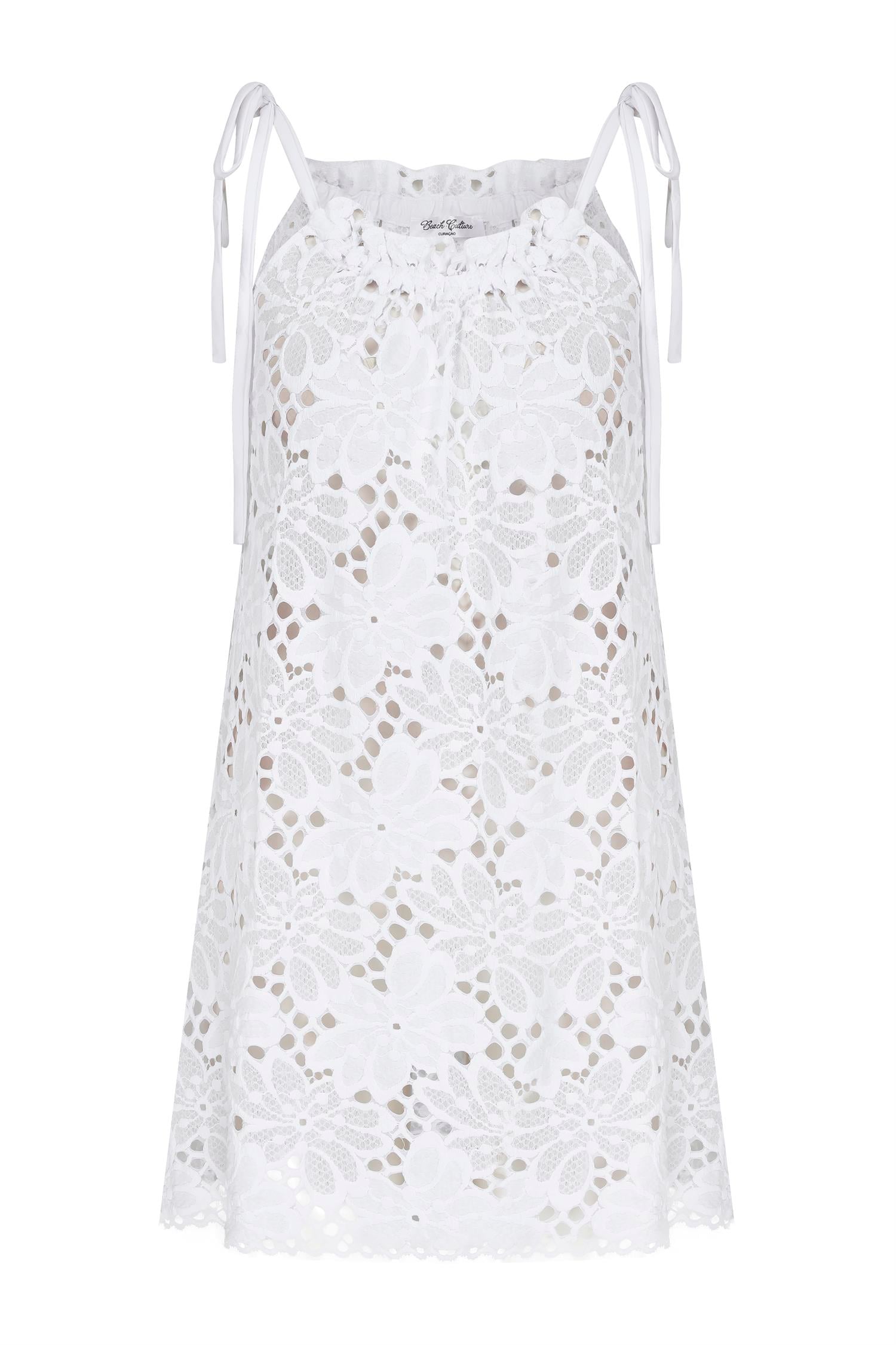 Halter Yaka Beyaz Mini Plaj Elbise