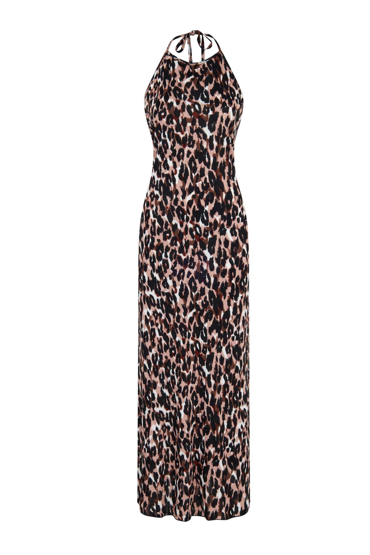 Leopar Desen Halter Elbise