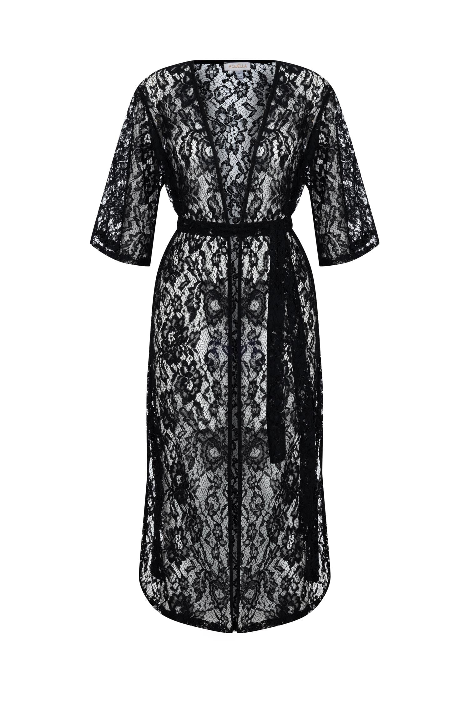 Siyah Dantel Midi Boy Kimono
