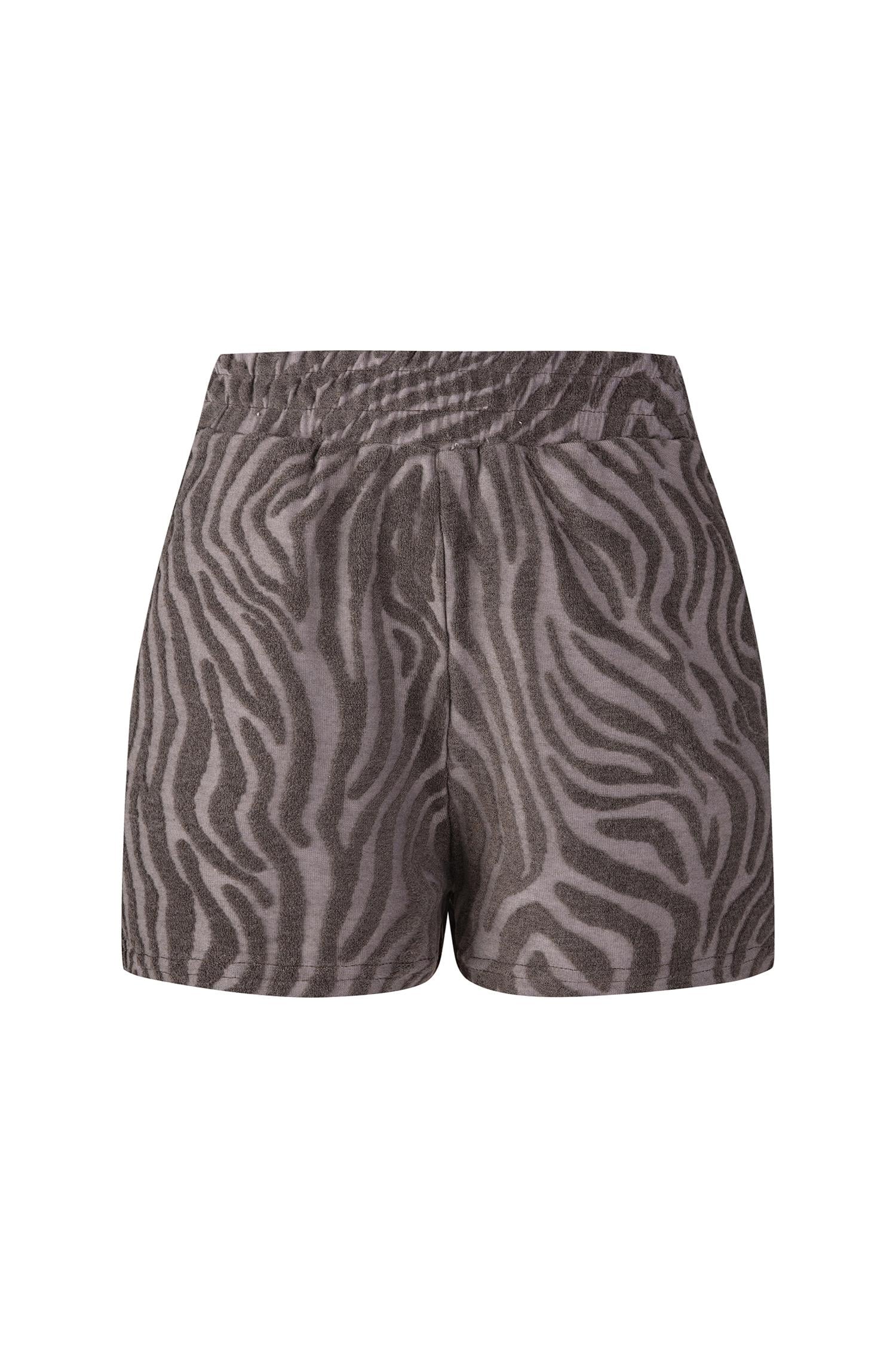 Zebra Desen Kabartmalı Kahve Havlu Şort