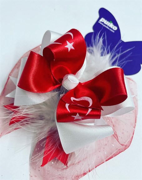 Saç Bandı-Toka-TaçPuikoKırmızı Beyaz Tüylü Türk Bayrağı