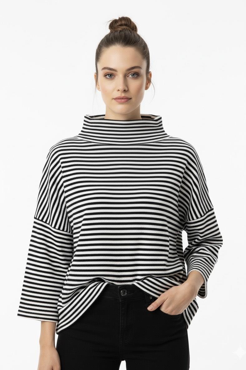 Bluz-Ekru Lacivert Çizgili