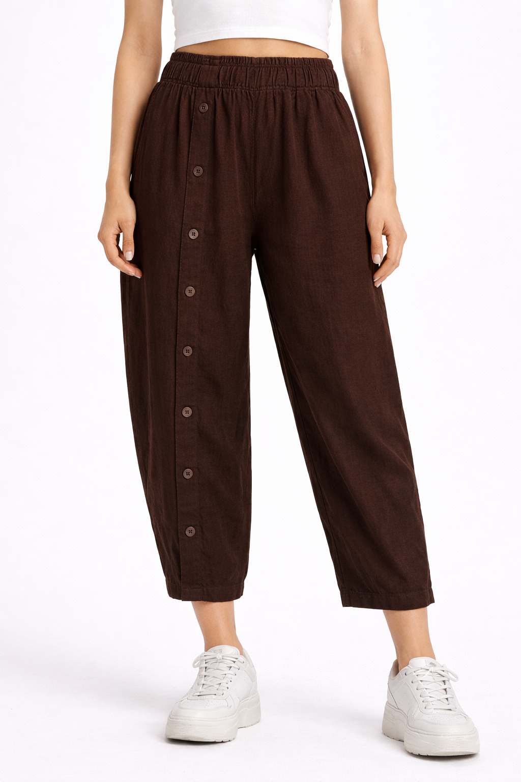 Düğme Detaylı Pantolon - Kahverengi
