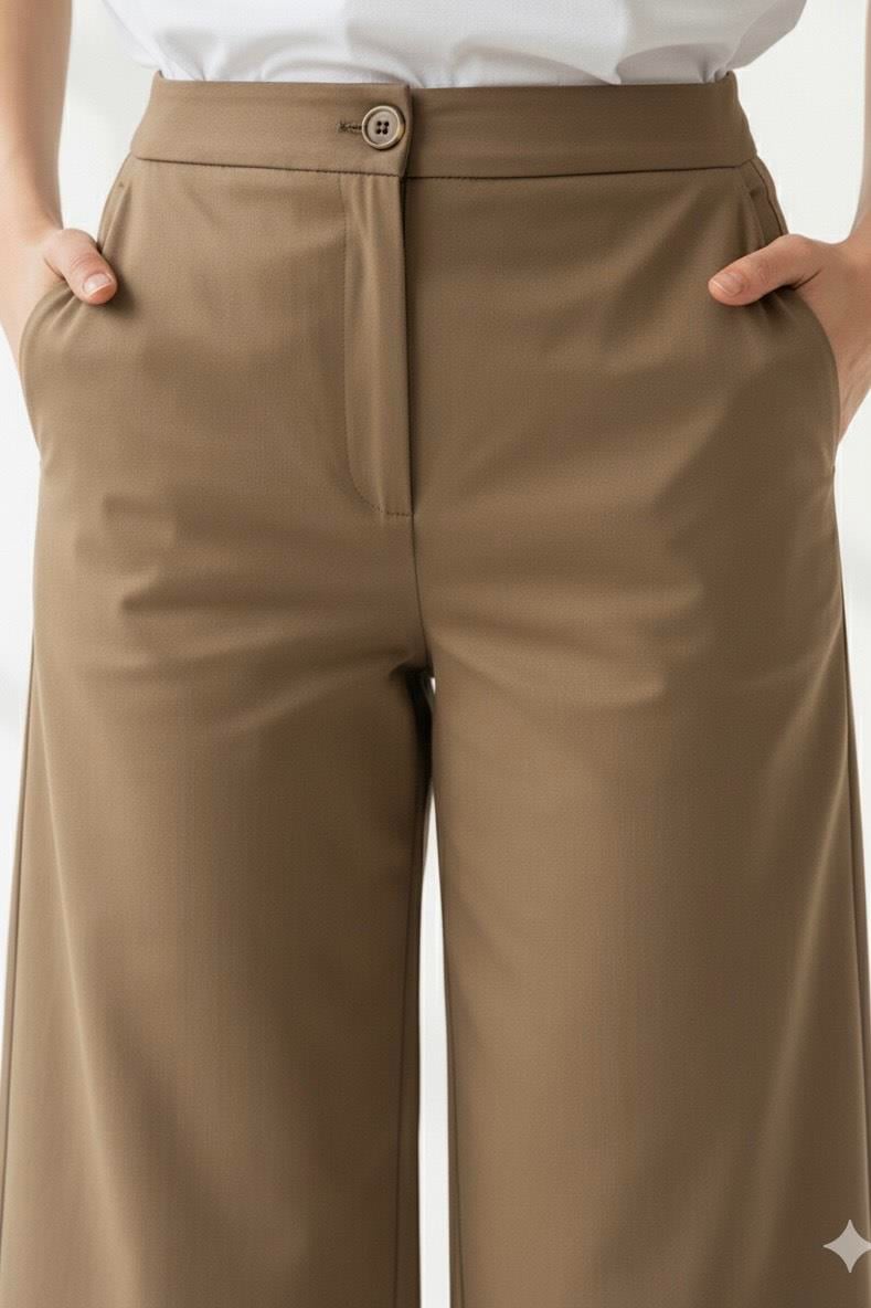 Geniş Paça Pantolon-Sütlü Kahve