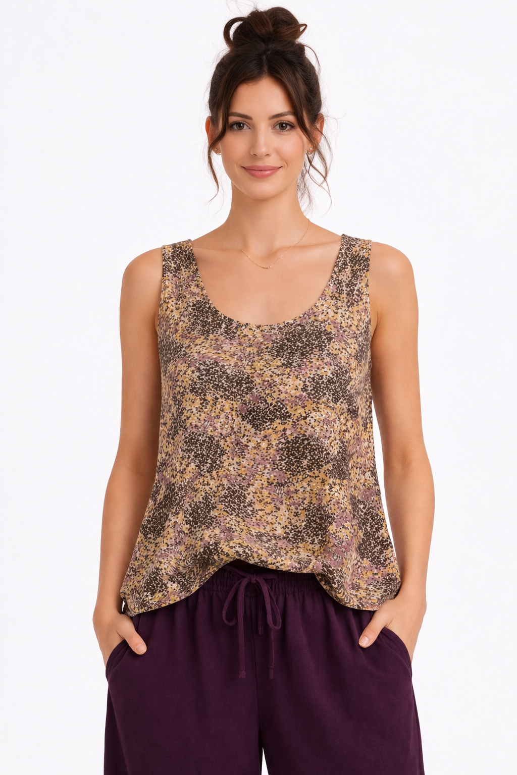 Oval Yaka Bluz-Gülkurusu Çiçekli