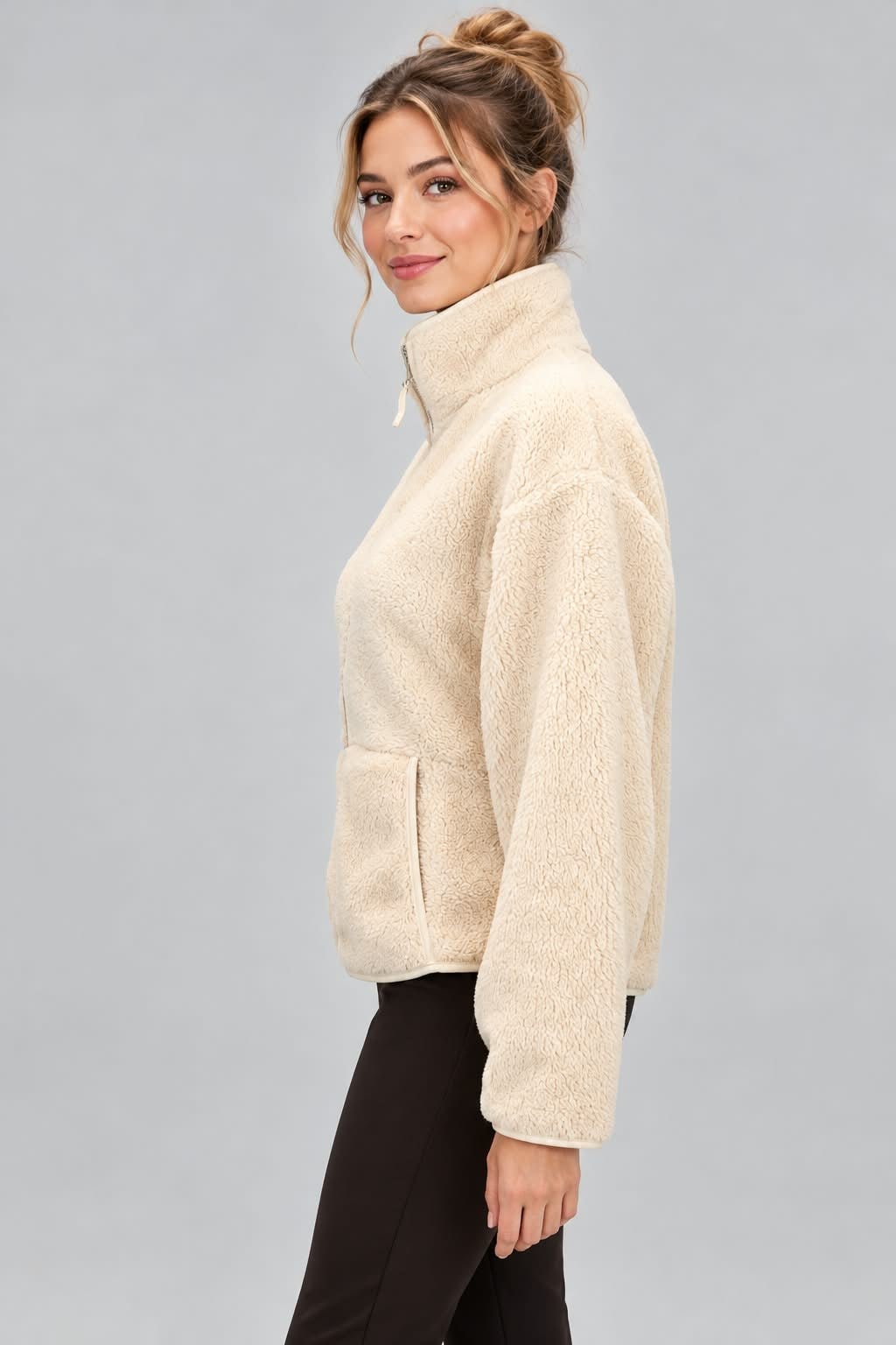 Peluş Teddy Ceket-Ekru