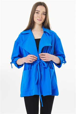 Katlı Yaka Ceket - Mavi