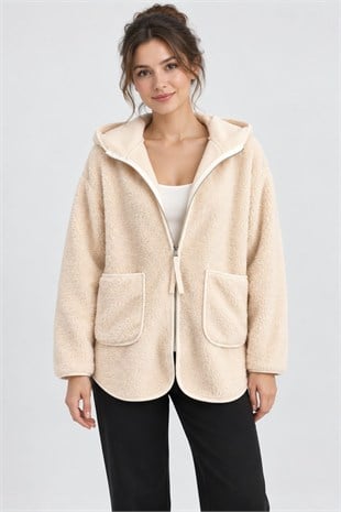 Peluş Teddy Ceket-Ekru 