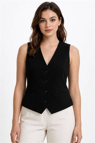 Süs Cepli Yelek - Siyah