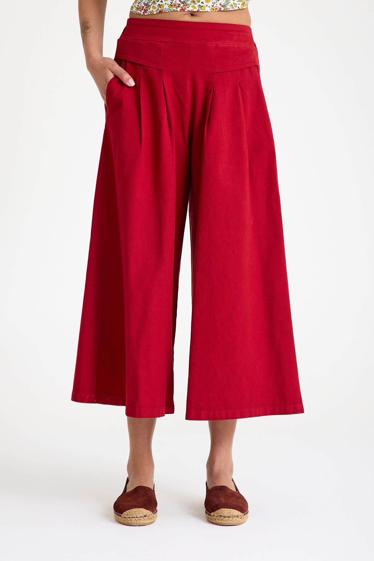Asimetrik Paçalı Pantolon - Bordo