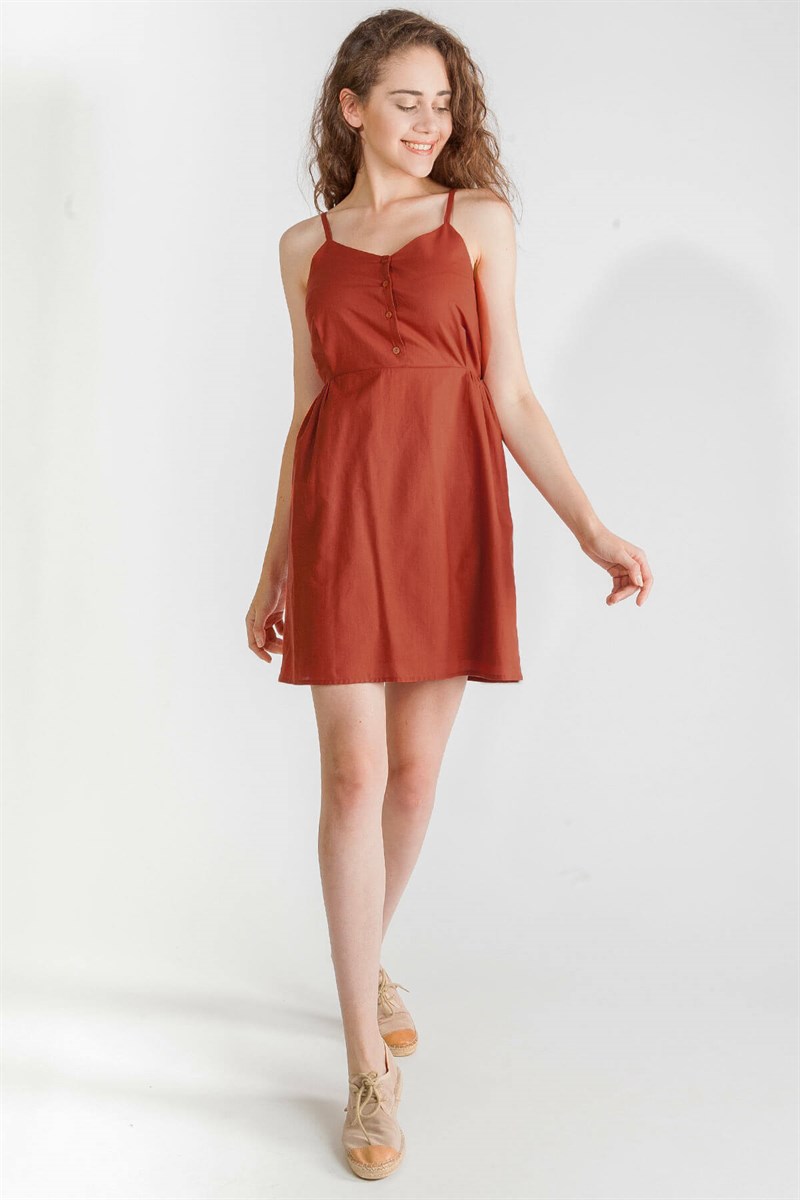 Askılı Elbise - Koyu Kiremit