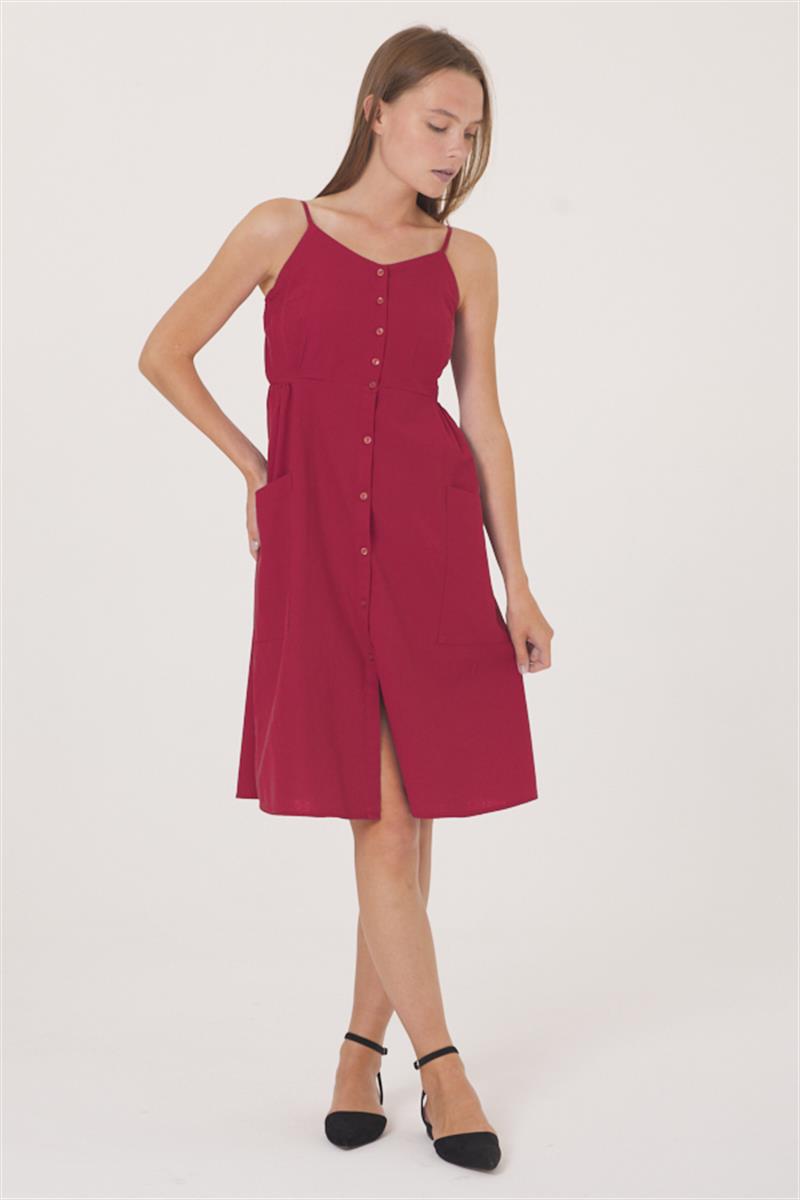 Askılı Elbise - Bordo