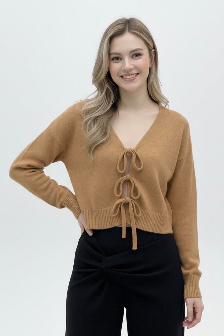 Bağcıklı Hırka - Bej