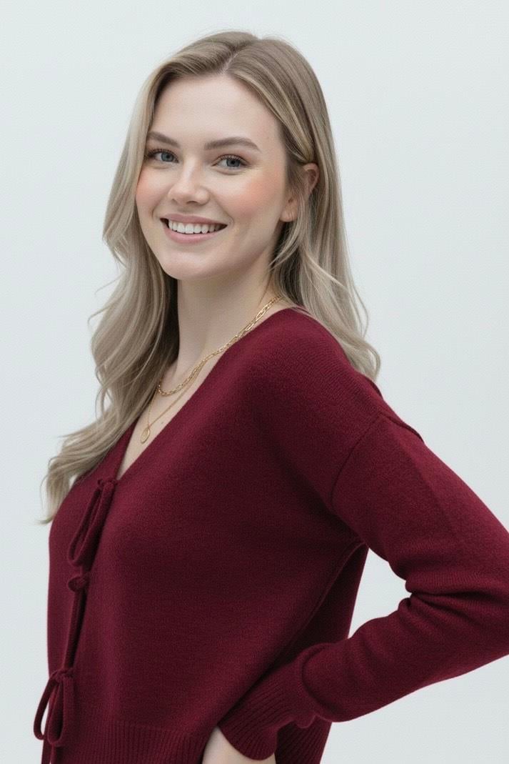 Bağcıklı Hırka - Bordo