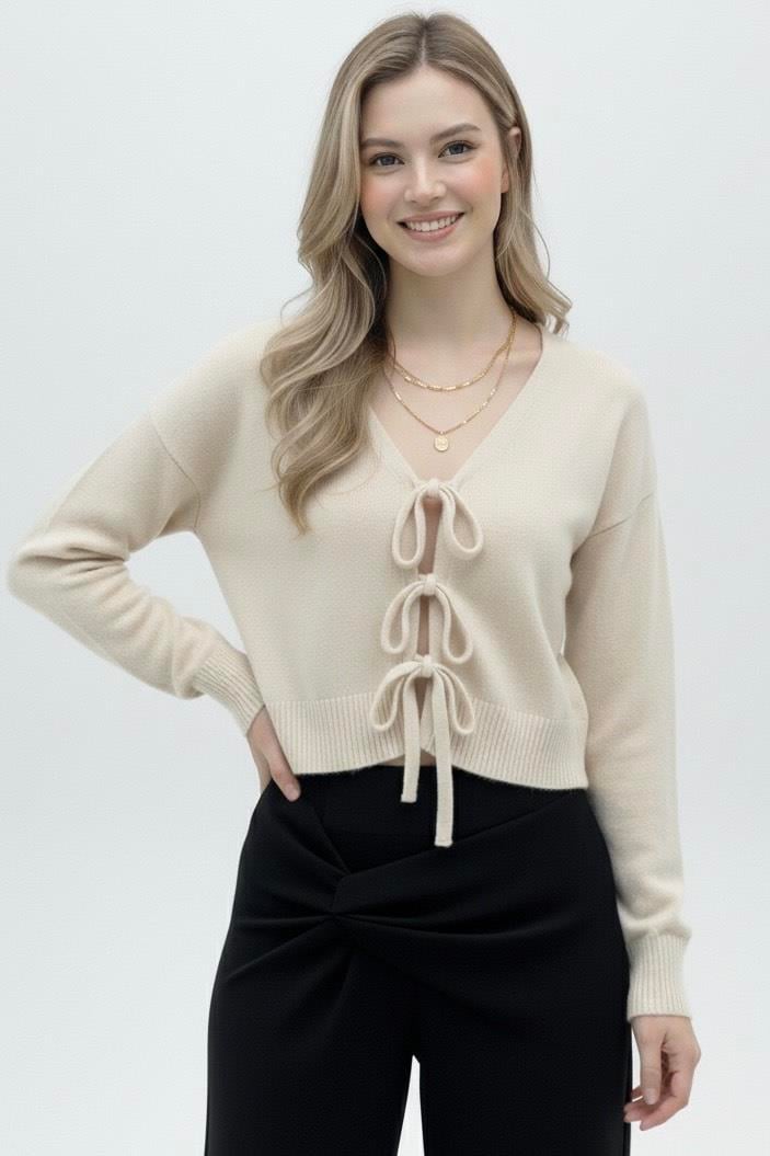 Bağcıklı Hırka - Ekru