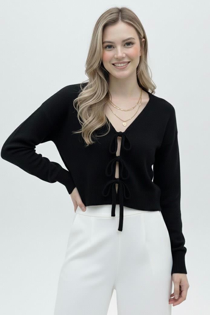 Bağcıklı Hırka - Siyah