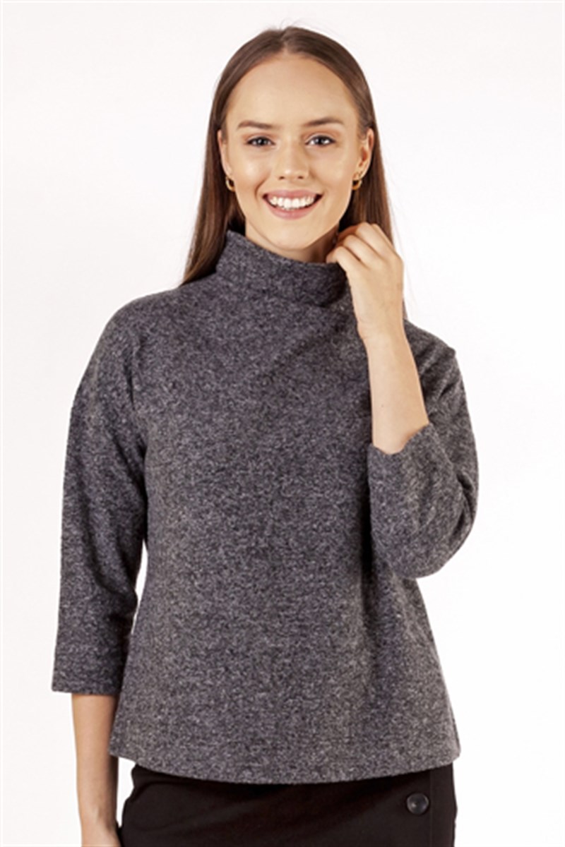 Balıkçı Yaka Bluz - Antrasit