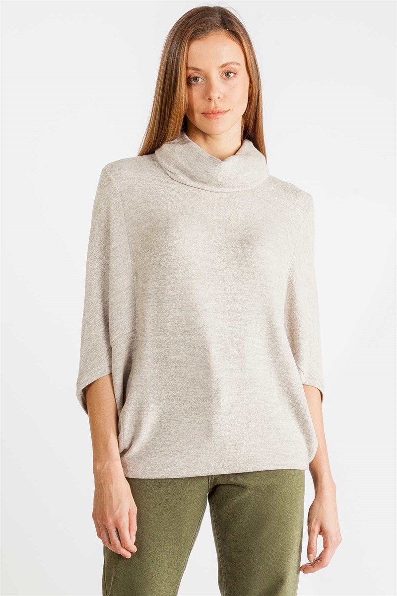 Balıkçı Yaka Bluz - Bej