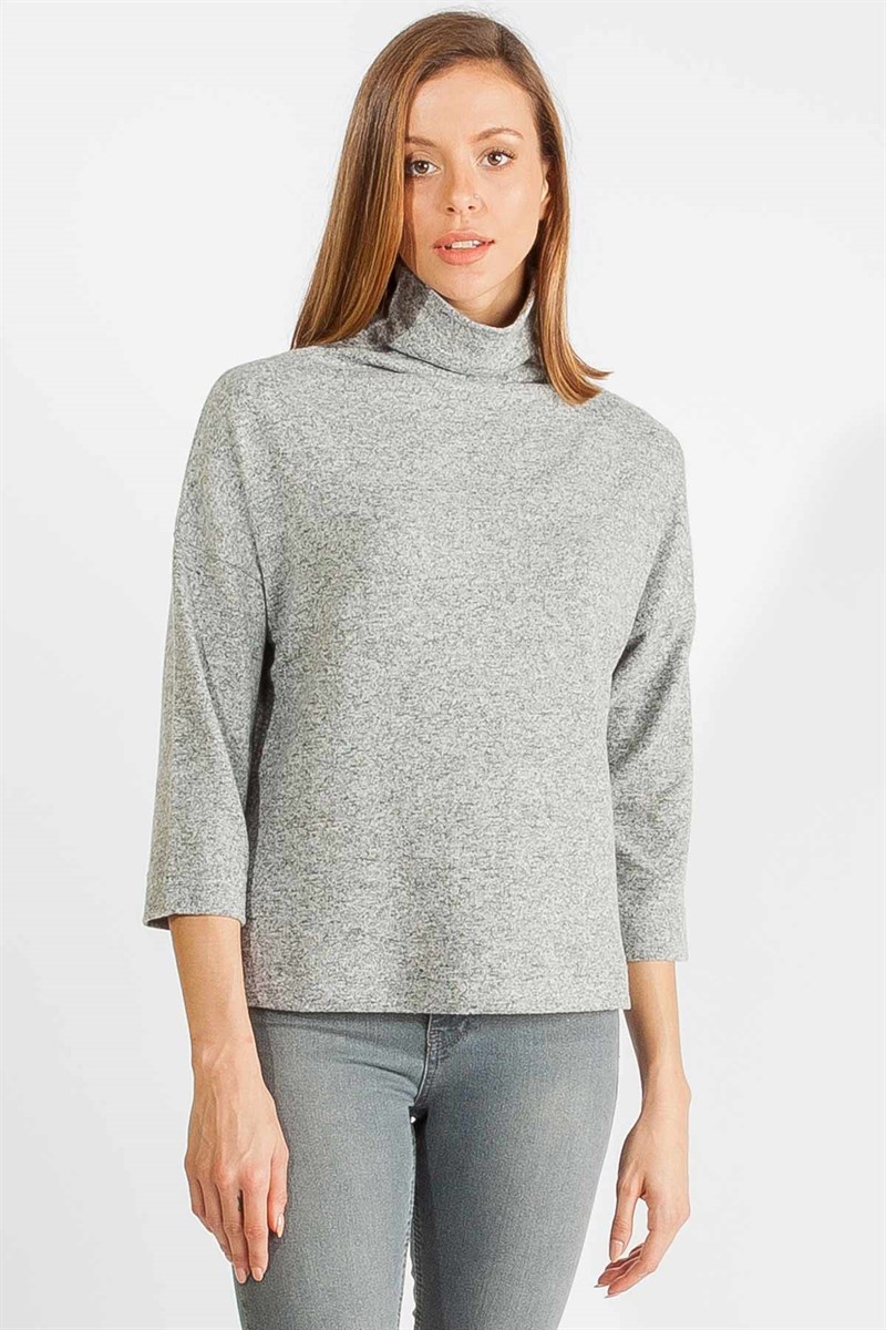 Balıkçı Yaka Bluz - Gri