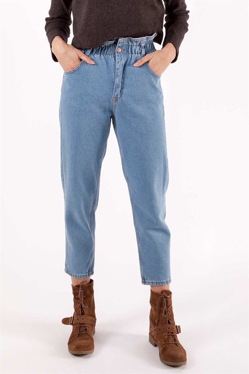 Bel Lastikli Kot Pantolon - Mavi