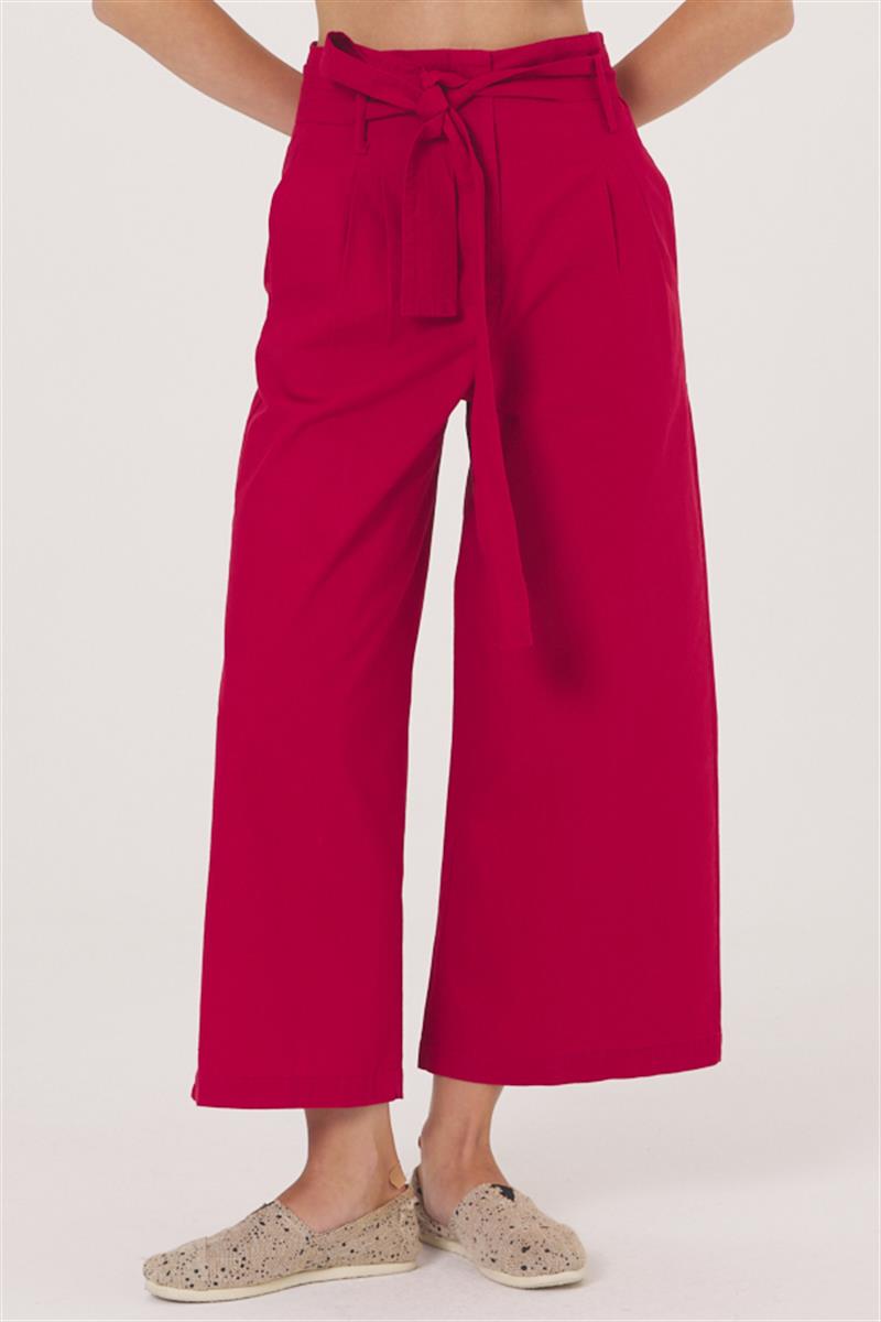 Beli Kuşaklı Pantolon - Bordo