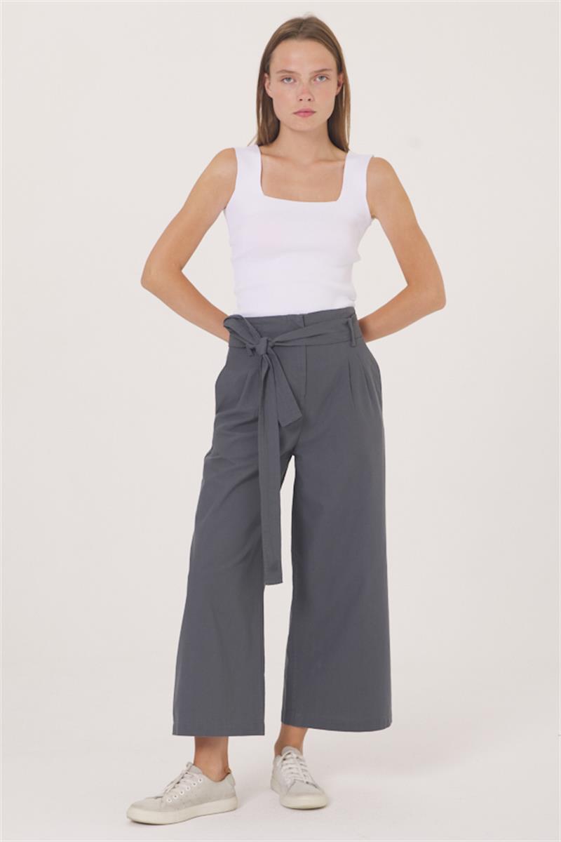 Beli Kuşaklı Pantolon - Füme