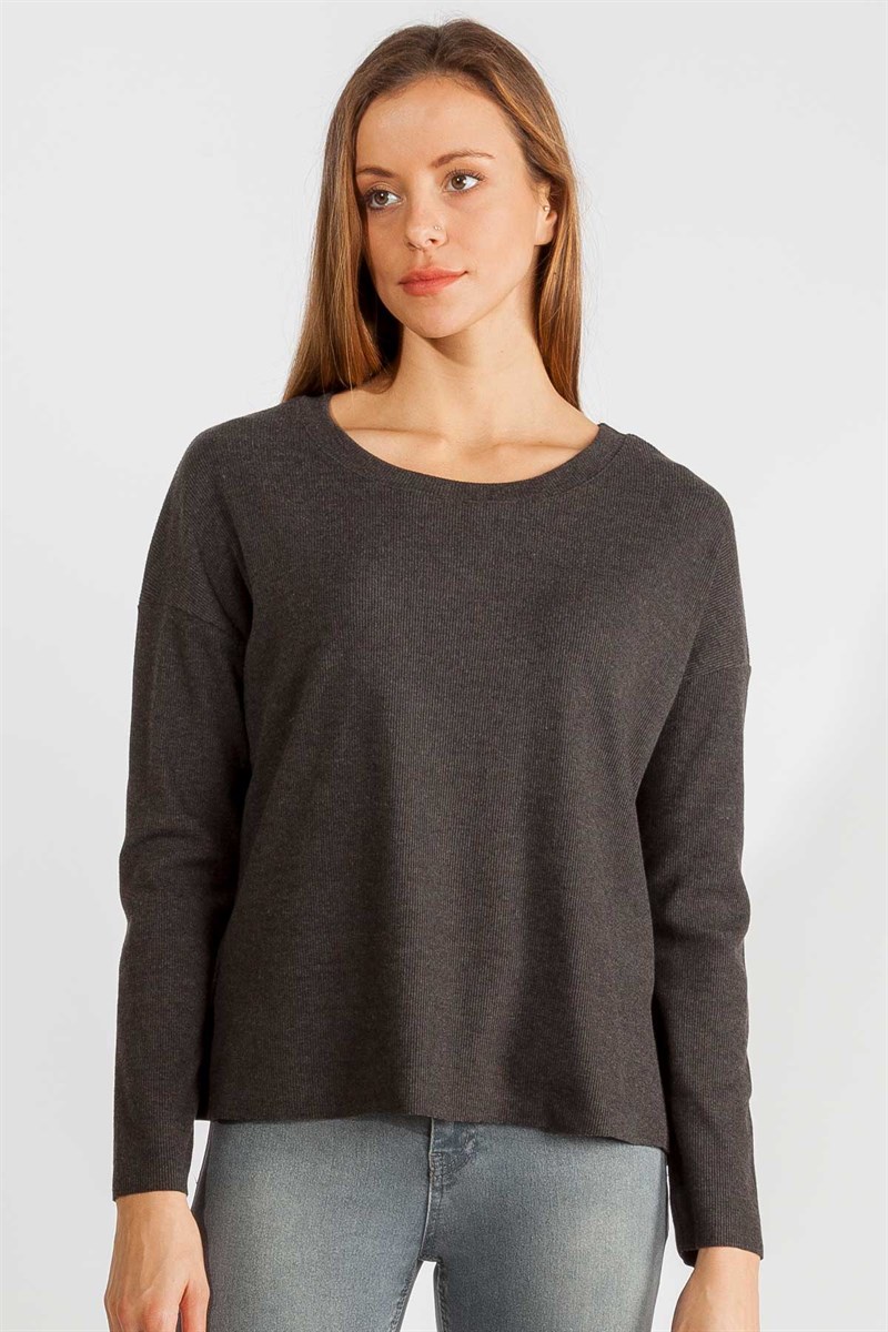 Bisiklet Yaka Bluz - Koyu Antrasit