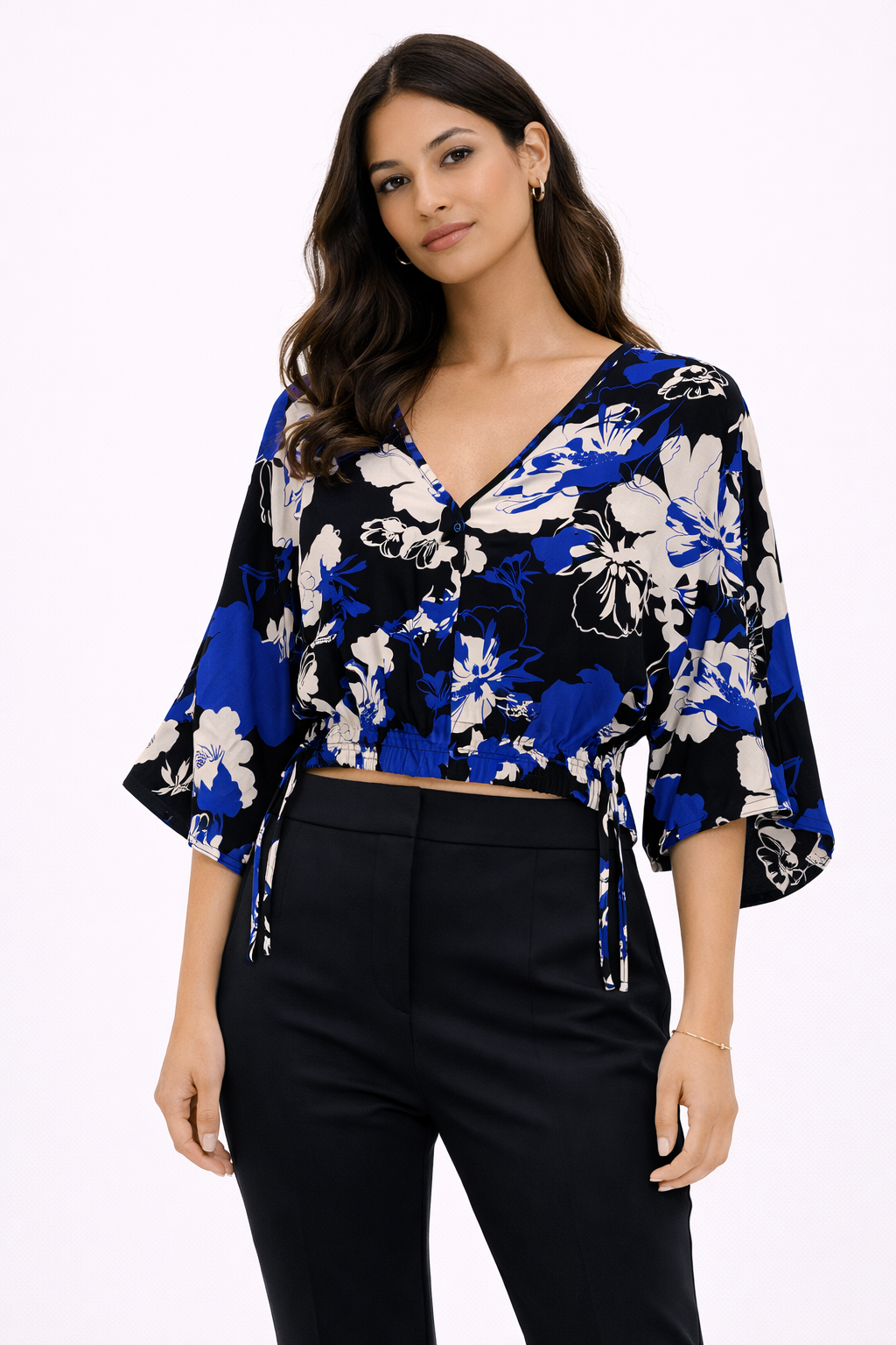 Bluz - Siyah Mavi Desenli